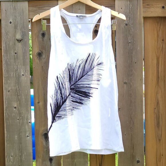 ATTITUDE FEATHER PRINT Tank Top Women's Size 6 Light weight Flowy - Picture 1 of 5